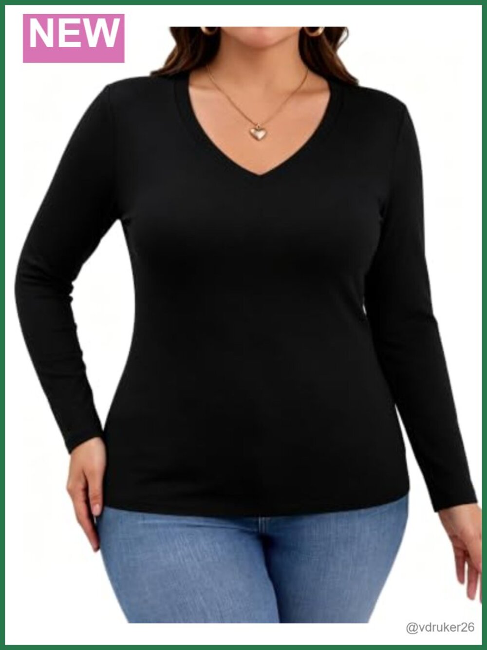 Women's Plus Size V-Neck Long Sleeve T-Shirt Slim Fit Layering Top